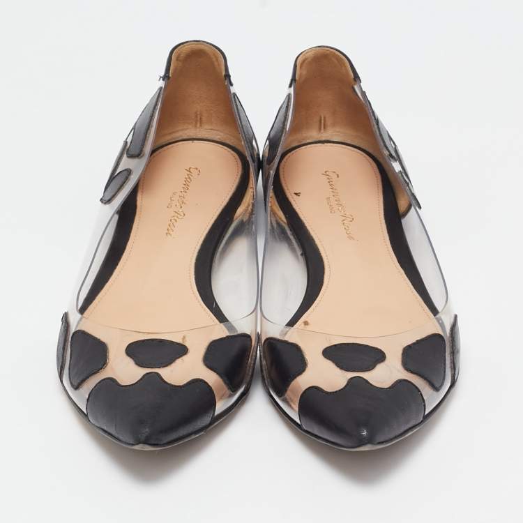 Pre Owned Gianvito Rossi Black Leather and PVC Plexi Ballet Flats Size 37