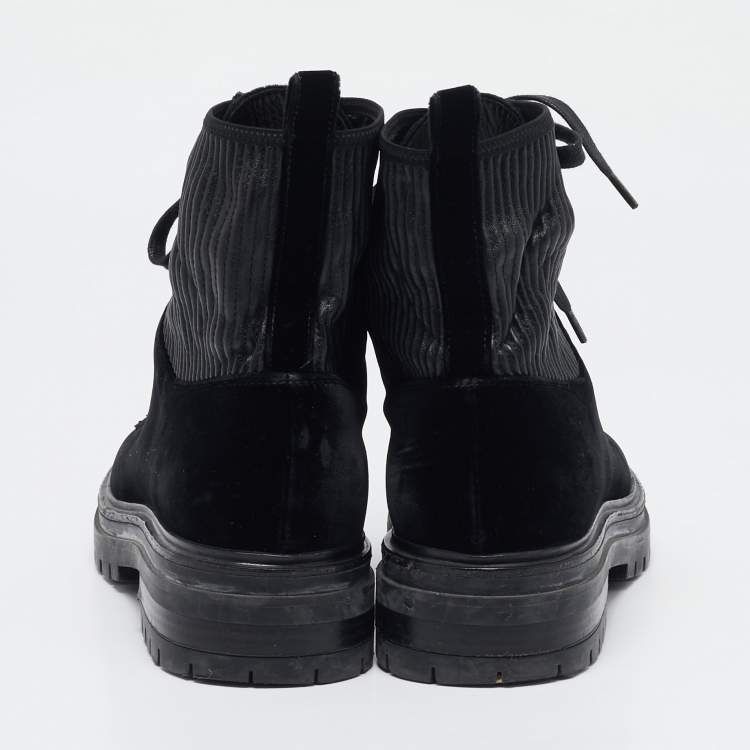 Pre Owned Gianvito Rossi Black Fabric and Velvet Combat Boots Size 40