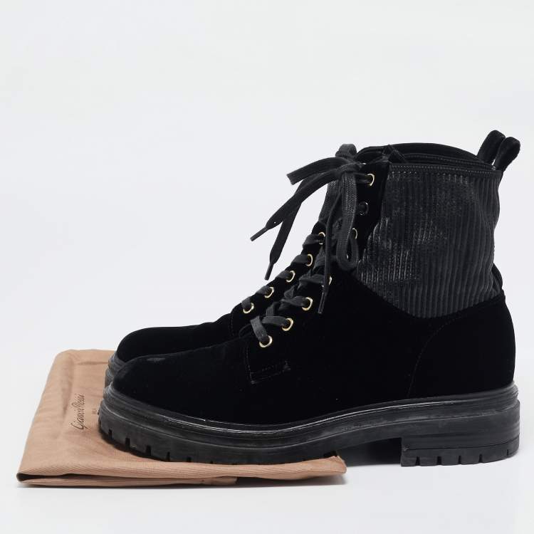 Pre Owned Gianvito Rossi Black Fabric and Velvet Combat Boots Size 40