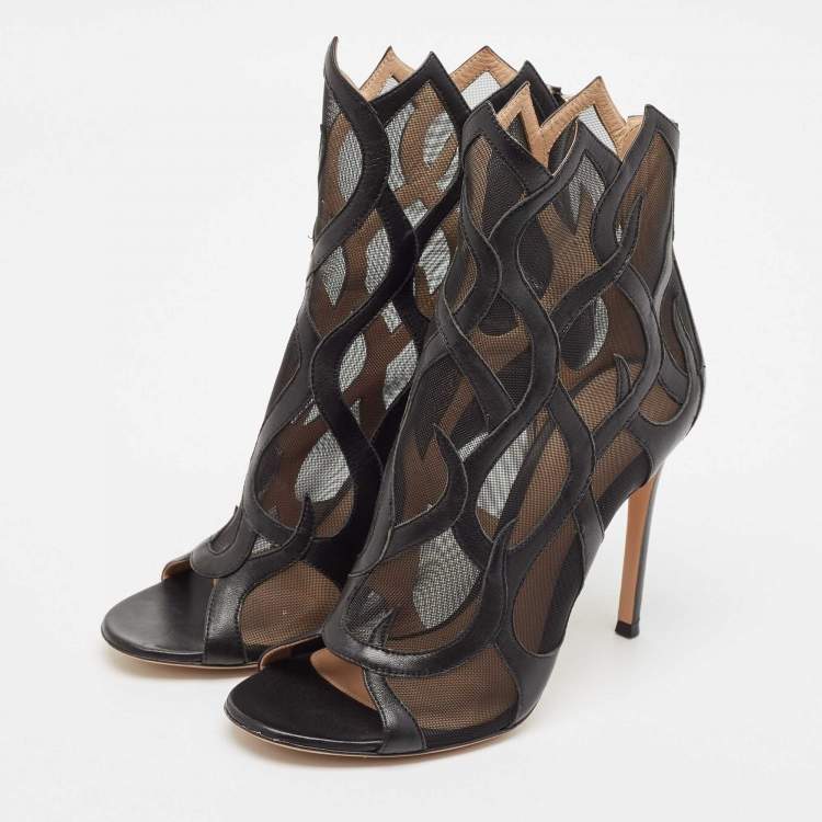 Pre Owned Gianvito Rossi Black Mesh Ankle Length Boots Size 38