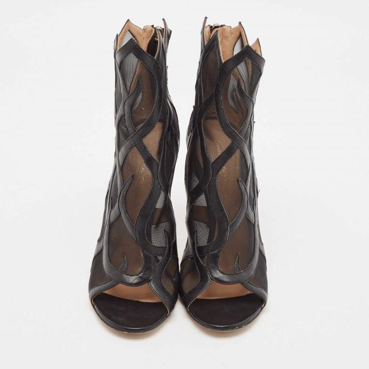 Pre Owned Gianvito Rossi Black Mesh Ankle Length Boots Size 38