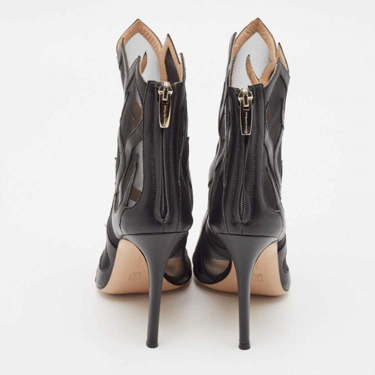 Pre Owned Gianvito Rossi Black Mesh Ankle Length Boots Size 38