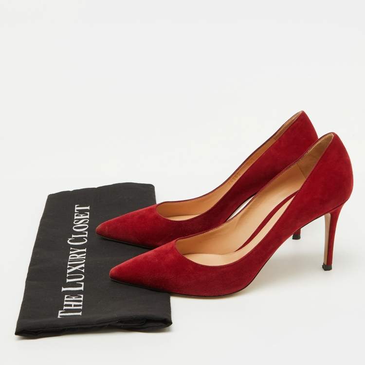 Pre Owned Gianvito Rossi Red Suede Pointed Toe Pumps Size 39