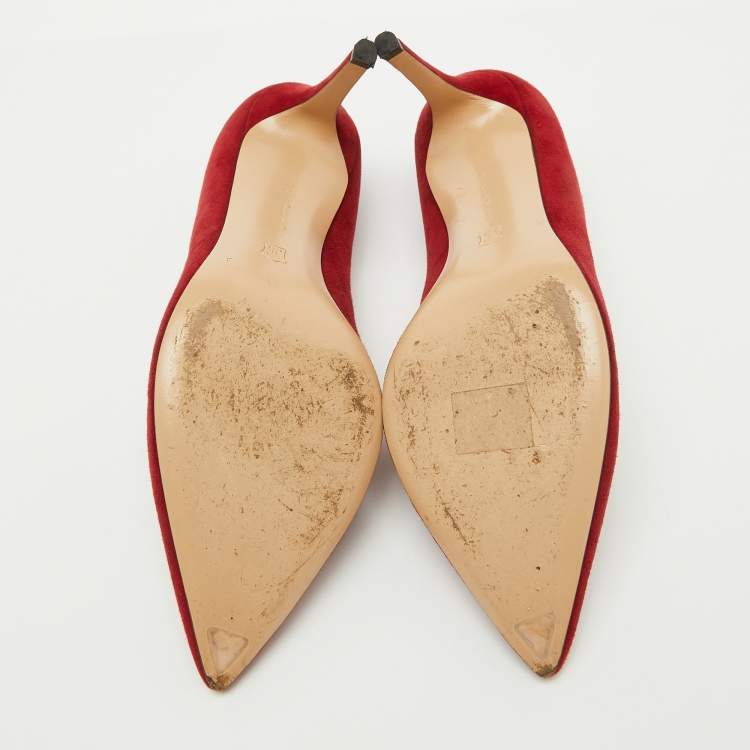 Pre Owned Gianvito Rossi Red Suede Pointed Toe Pumps Size 39