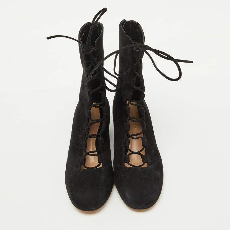 Pre Owned Gianvito Rossi Black Suede Lace Up Mid Calf Boots Size 39