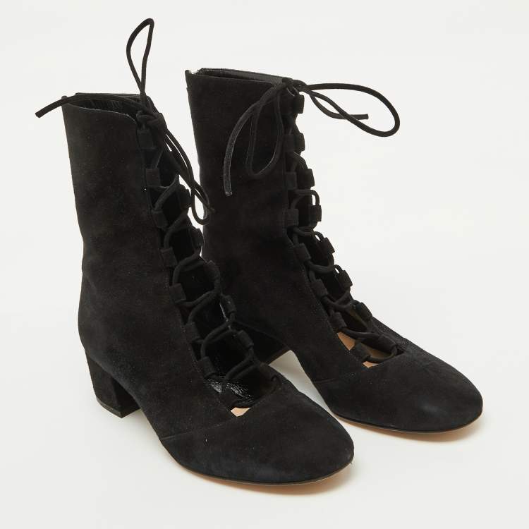 Pre Owned Gianvito Rossi Black Suede Lace Up Mid Calf Boots Size 39