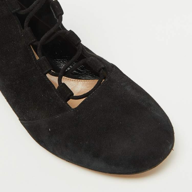 Pre Owned Gianvito Rossi Black Suede Lace Up Mid Calf Boots Size 39