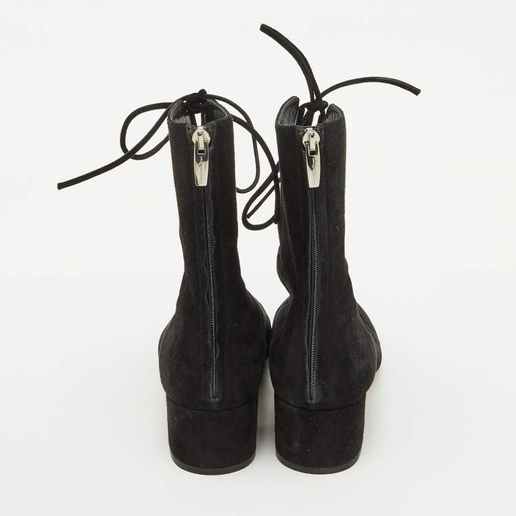 Pre Owned Gianvito Rossi Black Suede Lace Up Mid Calf Boots Size 39