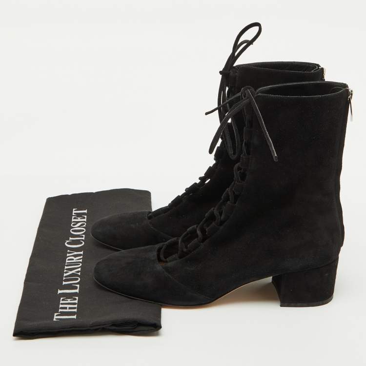 Pre Owned Gianvito Rossi Black Suede Lace Up Mid Calf Boots Size 39