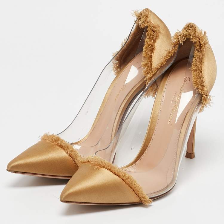 Pre Owned Gianvito Rossi Gold PVC and Satin Plexi Pumps Size 37