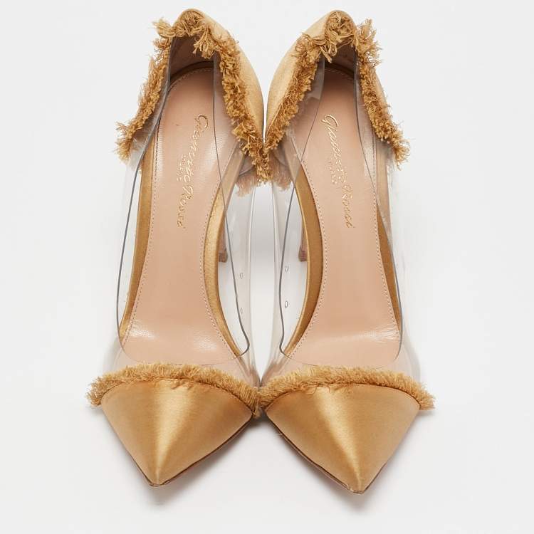 Pre Owned Gianvito Rossi Gold PVC and Satin Plexi Pumps Size 37