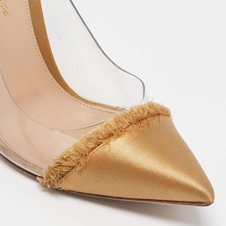 Pre Owned Gianvito Rossi Gold PVC and Satin Plexi Pumps Size 37