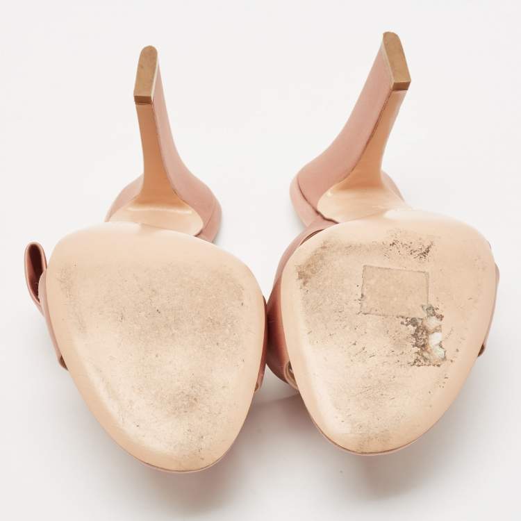 Pre Owned Gianvito Rossi Beige Satin Bow Slide Sandals Size 39