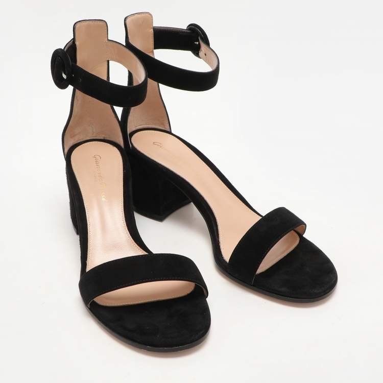Pre Owned Gianvito Rossi Black Suede Versilia Sandals Size 38.5