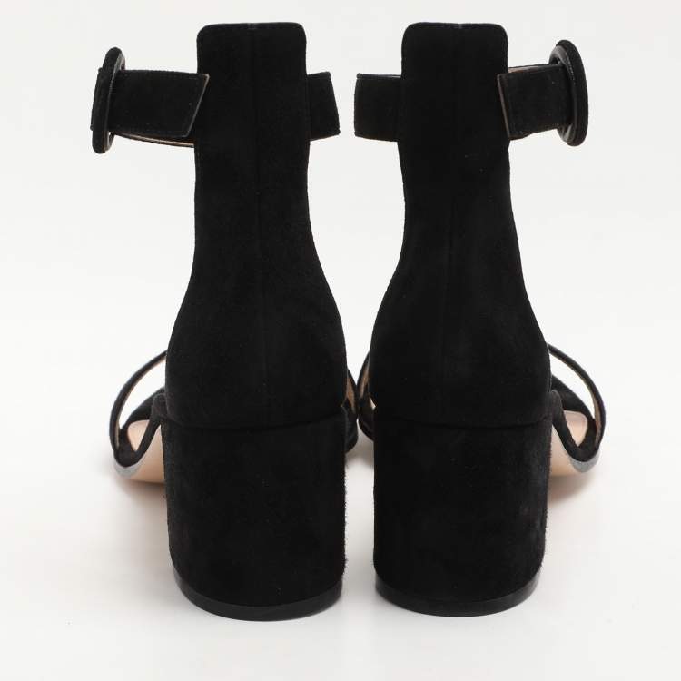 Pre Owned Gianvito Rossi Black Suede Versilia Sandals Size 38.5