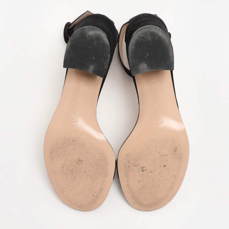 Pre Owned Gianvito Rossi Black Suede Versilia Sandals Size 38.5
