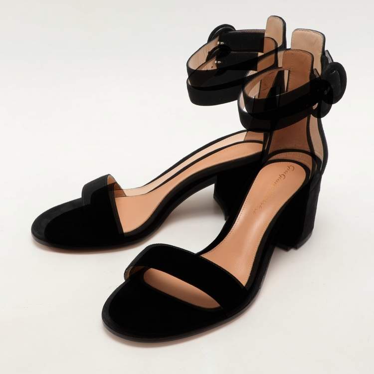 Pre Owned Gianvito Rossi Black Suede Versilia Sandals Size 38.5
