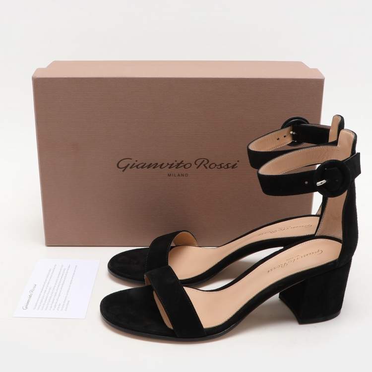 Pre Owned Gianvito Rossi Black Suede Versilia Sandals Size 38.5