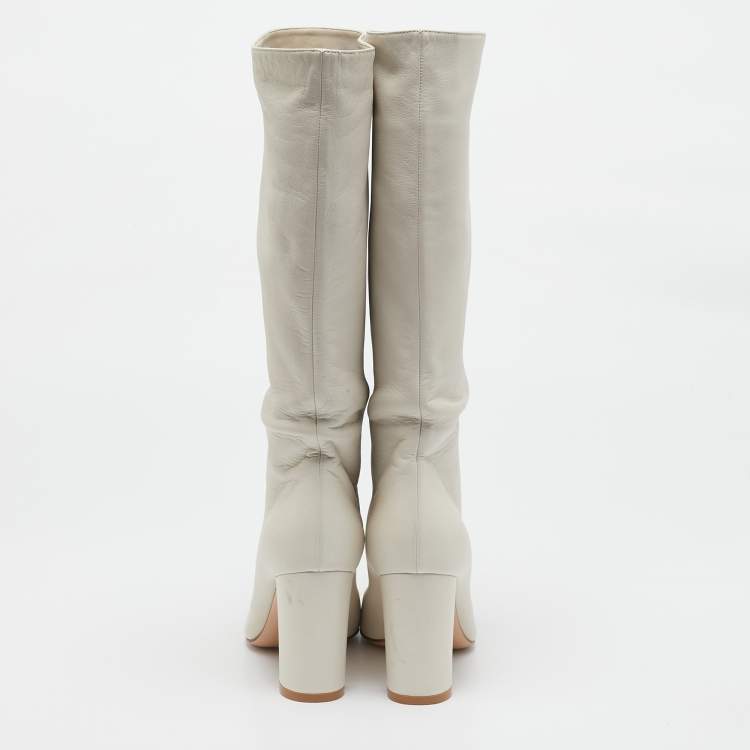 Pre Owned Gianvito Rossi Off White Leather Calf Length Boots Size 39