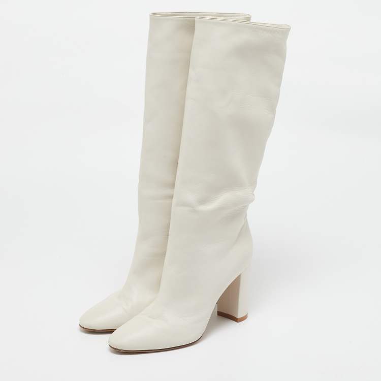 Pre Owned Gianvito Rossi Off White Leather Calf Length Boots Size 39