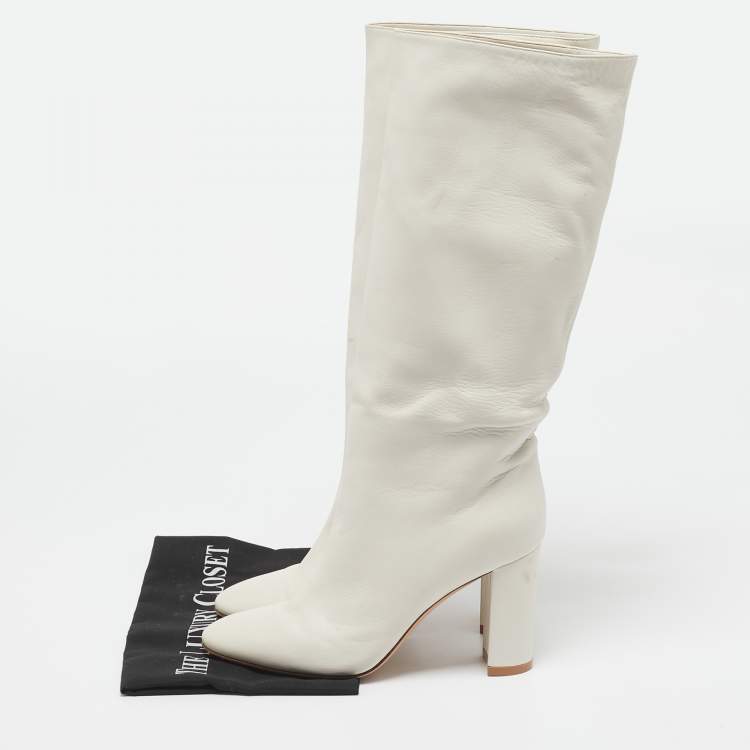 Pre Owned Gianvito Rossi Off White Leather Calf Length Boots Size 39