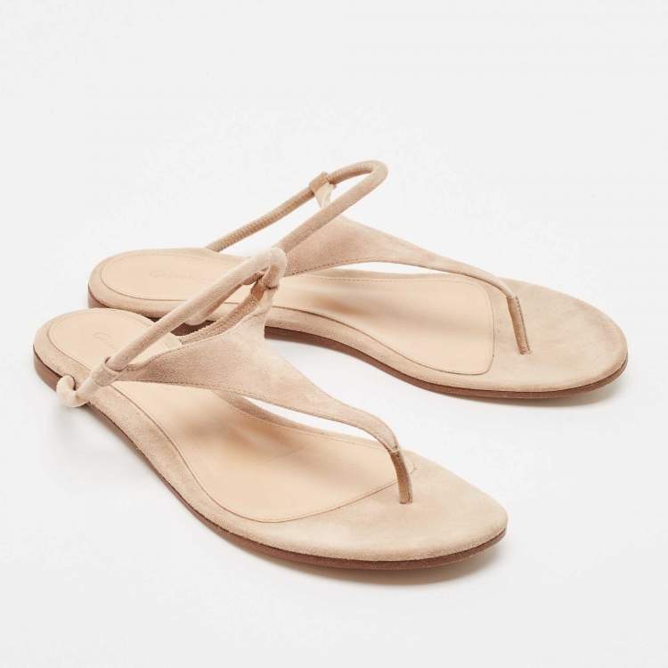 Pre Owned Gianvito Rossi Beige Suede Thong Flat Sandals Size 37.5