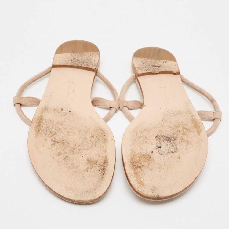 Pre Owned Gianvito Rossi Beige Suede Thong Flat Sandals Size 37.5