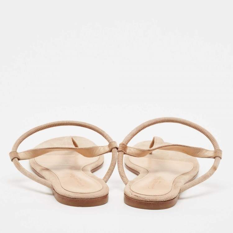 Pre Owned Gianvito Rossi Beige Suede Thong Flat Sandals Size 37.5