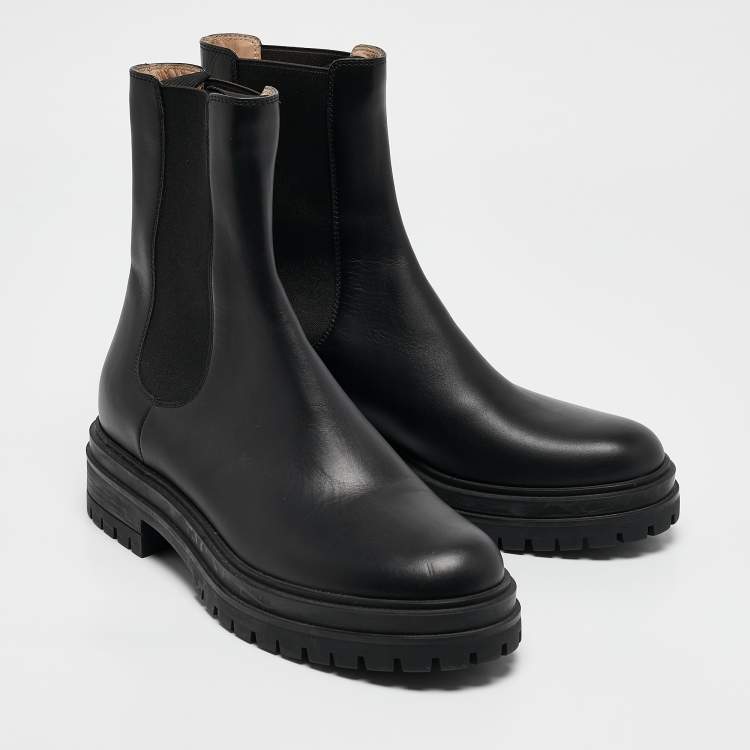 Pre Owned Gianvito Rossi Black Leather Montey Ankle Boots Size 39