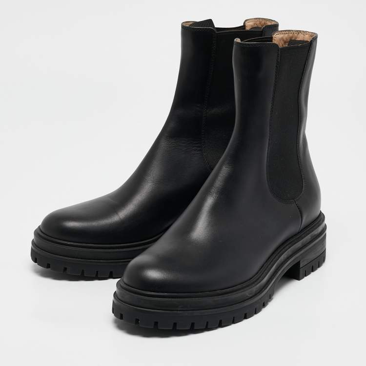 Pre Owned Gianvito Rossi Black Leather Montey Ankle Boots Size 39