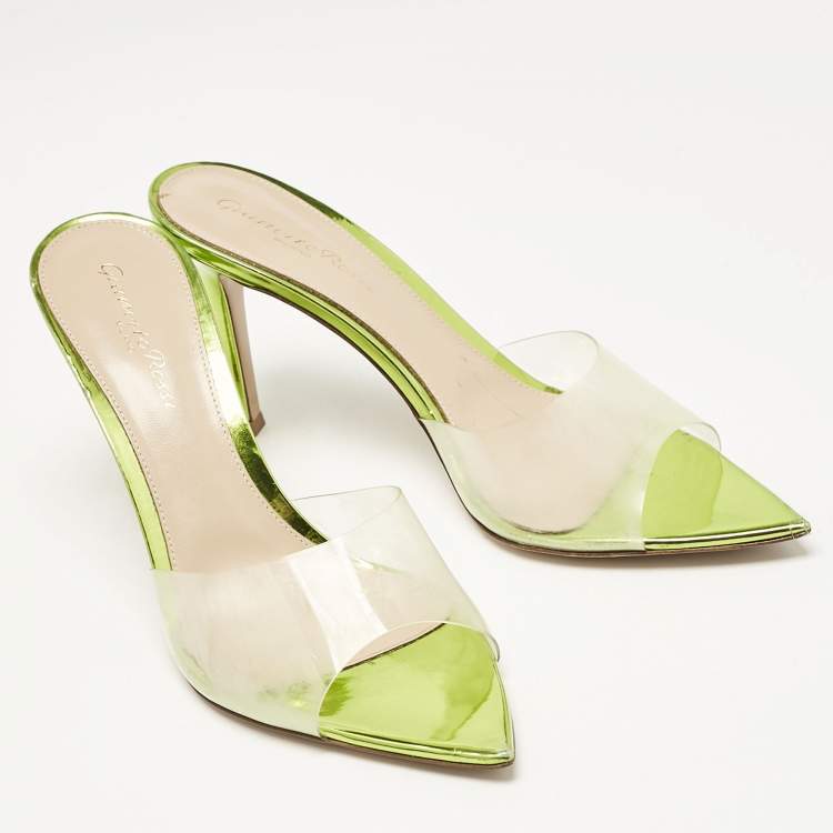 Pre Owned Gianvito Rossi Green PVC Elle Slide Sandals Size 38