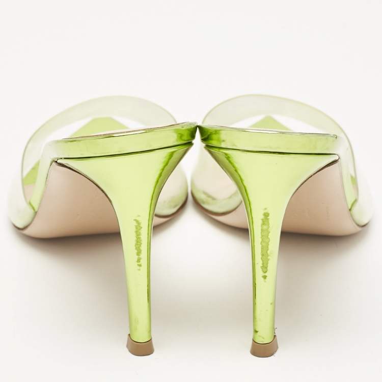 Pre Owned Gianvito Rossi Green PVC Elle Slide Sandals Size 38