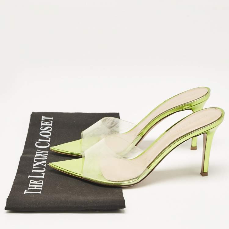 Pre Owned Gianvito Rossi Green PVC Elle Slide Sandals Size 38