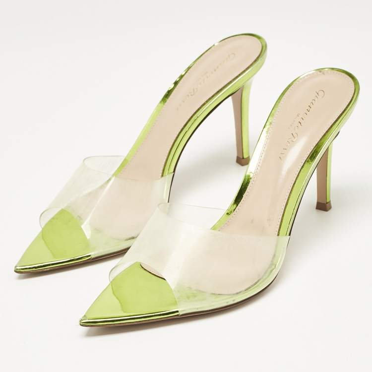 Pre Owned Gianvito Rossi Green PVC Elle Slide Sandals Size 38