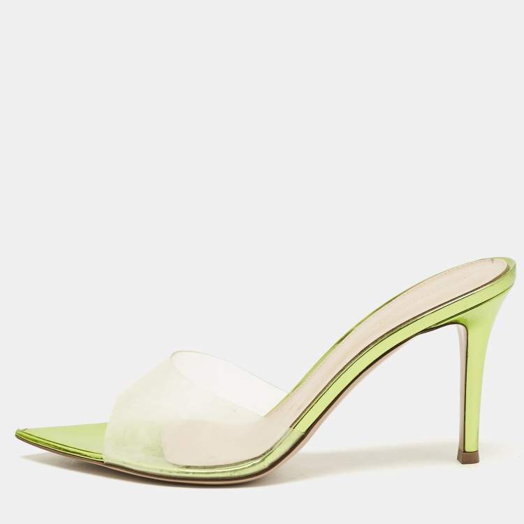 Pre Owned Gianvito Rossi Green PVC Elle Slide Sandals Size 38