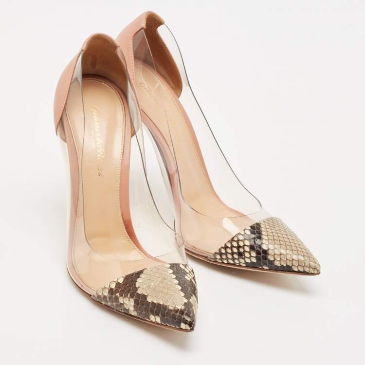 Pre Owned Gianvito Rossi Multicolor Python, Leather and PVC Plexi Pointed Toe Pumps Size 38
