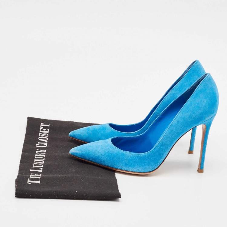 Pre Owned Gianvito Rossi Blue Suede Pointed Toe Pumps Size 37