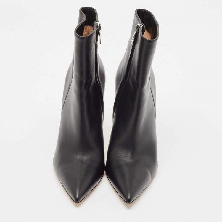 Pre Owned Gianvito Rossi Black Leather Ankle Length Boots Size 38.5