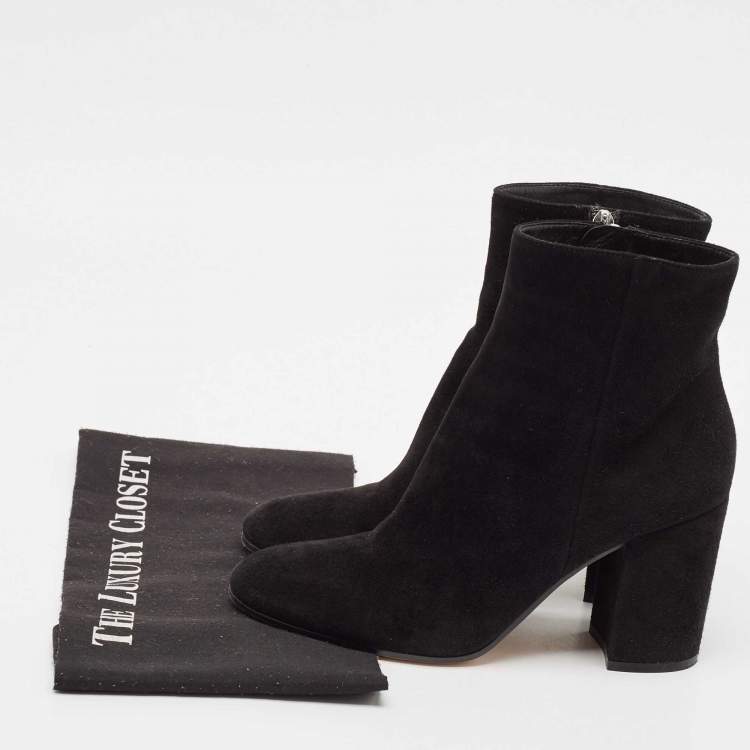 Pre Owned Gianvito Rossi Black Suede Block Heel Ankle Length Boots Size 37