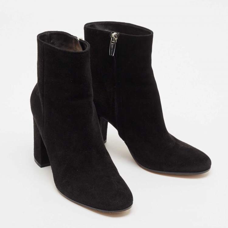 Pre Owned Gianvito Rossi Black Suede Block Heel Ankle Length Boots Size 37