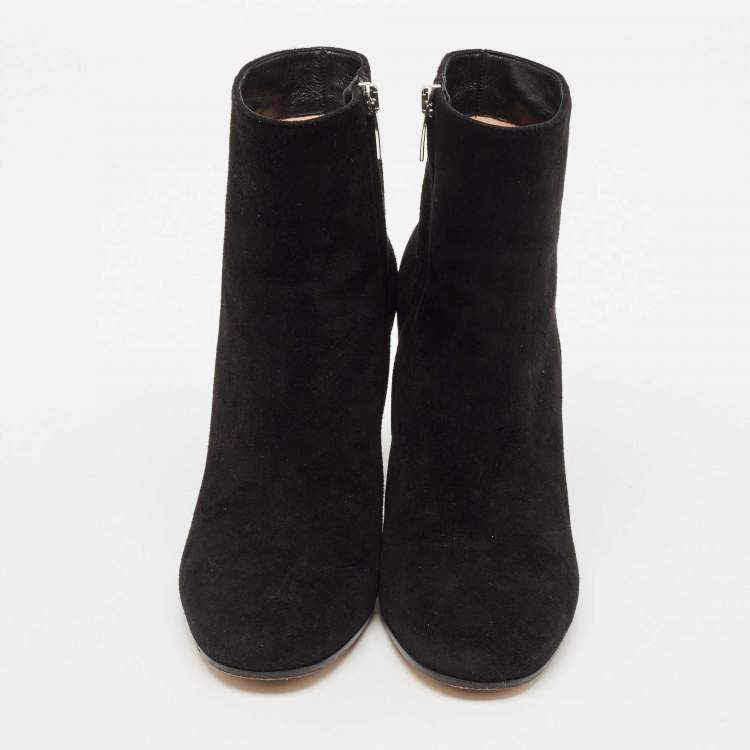 Pre Owned Gianvito Rossi Black Suede Block Heel Ankle Length Boots Size 37