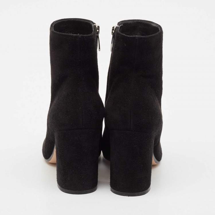 Pre Owned Gianvito Rossi Black Suede Block Heel Ankle Length Boots Size 37