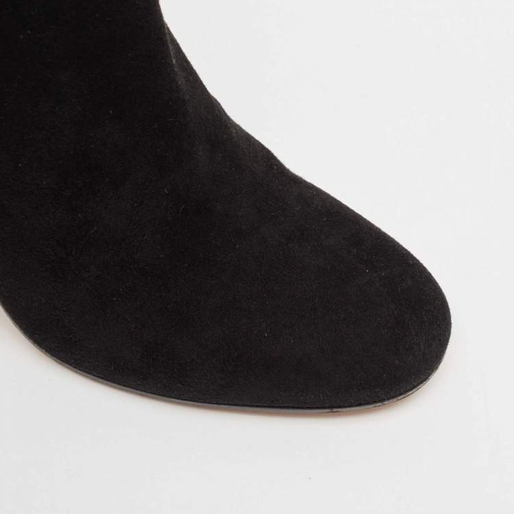 Pre Owned Gianvito Rossi Black Suede Block Heel Ankle Length Boots Size 37