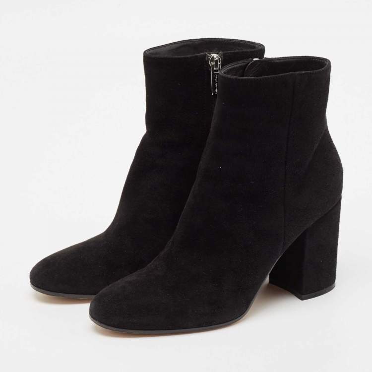 Pre Owned Gianvito Rossi Black Suede Block Heel Ankle Length Boots Size 37