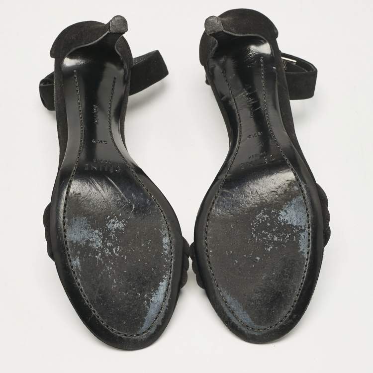 Pre Owned Celine Black Suede Ankle Strap Sandals Size 37.5