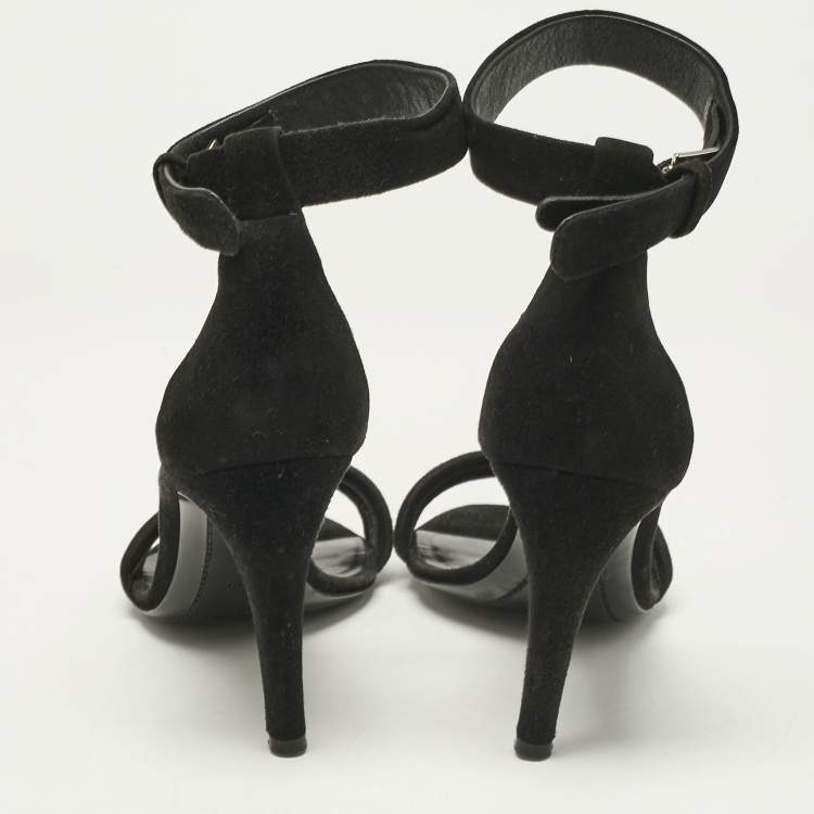 Pre Owned Celine Black Suede Ankle Strap Sandals Size 37.5
