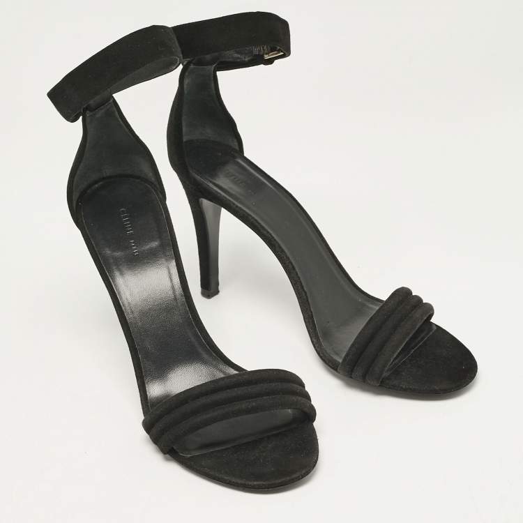 Pre Owned Celine Black Suede Ankle Strap Sandals Size 37.5