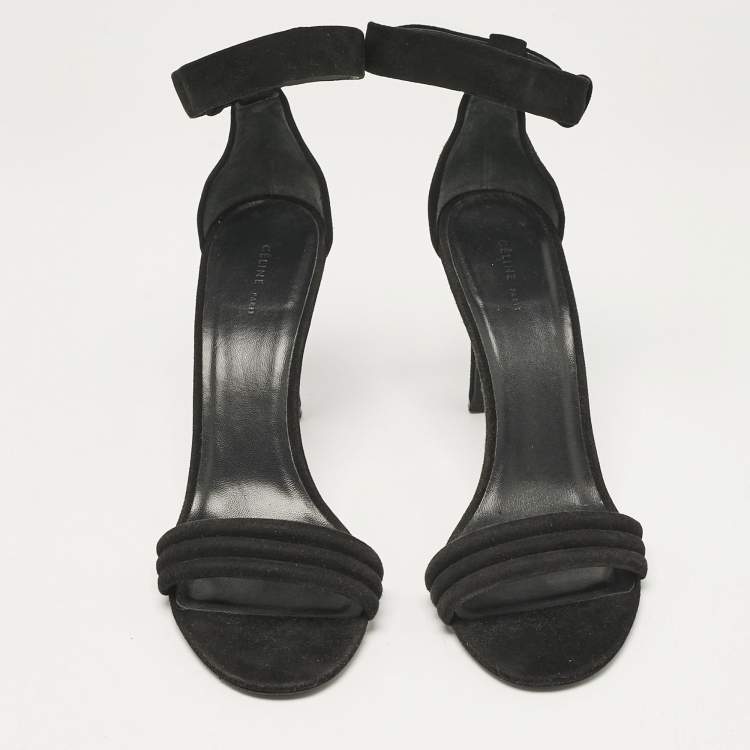 Pre Owned Celine Black Suede Ankle Strap Sandals Size 37.5