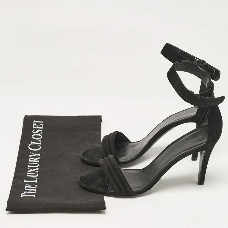 Pre Owned Celine Black Suede Ankle Strap Sandals Size 37.5