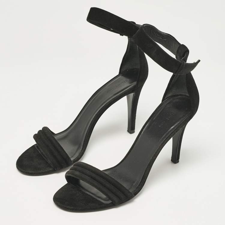 Pre Owned Celine Black Suede Ankle Strap Sandals Size 37.5